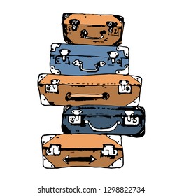 
stack of suitcases stacked on top of each other. suitcases for travel. vintage suitcases illustration vector