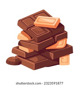 A stack of sweet chocolate bars over white