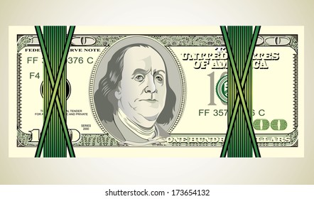 Stack of ten thousand dollar bills. 