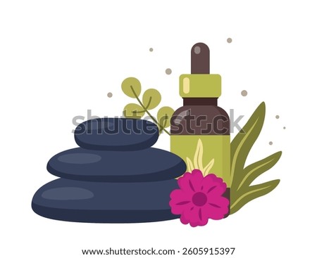 Stack of three black hot stones, spa salon accessory. Stack of round basalt stones for hot stone massage.