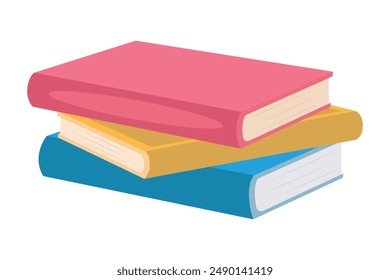 A stack of three books. Books of different colors stacked in a stack. Vector.