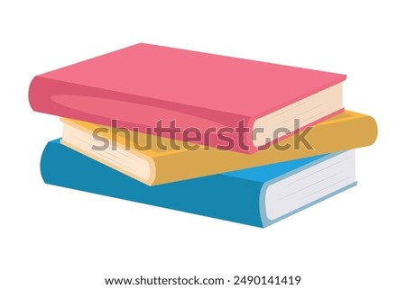 A stack of three books. Books of different colors stacked in a stack. Vector.