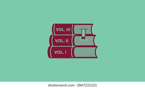 Stack of three books icon with text Vol. I, Vol. II, and Vol. III on green background