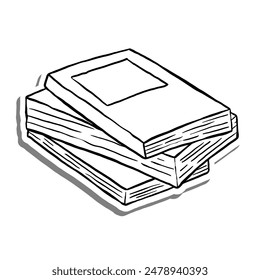 Stack of Three Books Outline on white silhouette and gray shadow. Illustration cartoon style for decorate, coloring and any design.