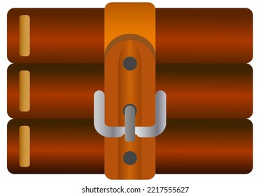 a stack of three books tied with a buckle belt