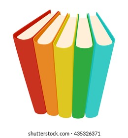 Stack of three colored books icon, cartoon style
