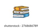 Stack of three colorful books with bookmarks representing education reading literature and academic study on a white background.