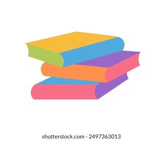 Stack of three colorful books. Pile of books for reading. Hand drawn educational illustration. Flat vector illustration isolated on white background
