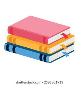 Stack of three colorful books vector illustration. Books of various colors neatly stacked, ideal for educational, library, or reading themed designs.









