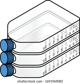 A stack of three empty tissue culture bottles.