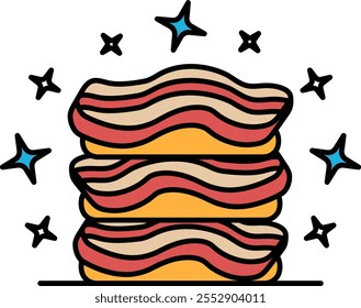 A stack of three hot dogs with a star on top. The hot dogs are stacked on top of each other and the star is on top of the middle hot dog