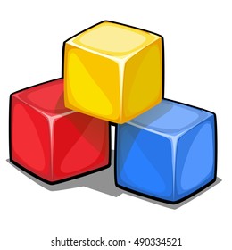 A stack of three plastic colored cubes isolated on white background. Vector illustration.
