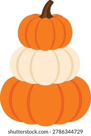 Stack of three pumpkins orange white autumn vector illustration