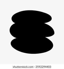 Stack of three smooth black stones, smooth stones, balanced stones, black stones, isolated on a light background, representing calm and balance. Doodle shape vector.