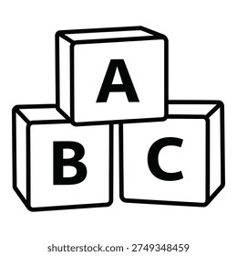 Stack of three wooden alphabet blocks with letters A B C icon