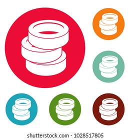 Stack of tire icons circle set vector isolated on white background
