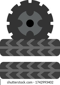 Stack Of Tires With Alloy Rims Vector Color Icon Design Concept, Tyre Repair Center Wheel Shop Equipment On White Background