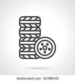 Stack Of Tires For Car. Automobile Repair Services Vulcanization Workshop. Line Vector Icon