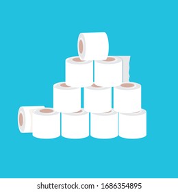 Stack of toilet paper isolated in white background. Deficit of toilet paper concept illustration.Self isolation concept