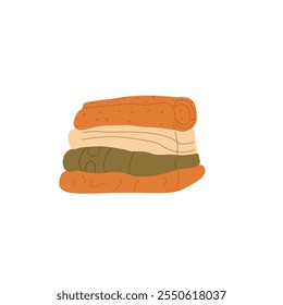 Pila de toallas aisladas sobre fondo blanco. Pila de tela y manta. Ilustración plana de Vector