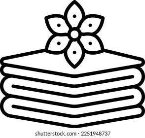 Stack of towels in sauna concept, Lotus Bath Towel vector line icon design, beauty and personal care symbol, cosmetic dermatology sign, body aesthetics stock illustration