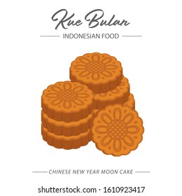 Stack of traditional Chinese Mooncake or Kue Bulan in bahasa Indonesia on white background
