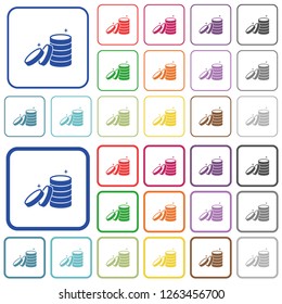 Stack of treasure color flat icons in rounded square frames. Thin and thick versions included.