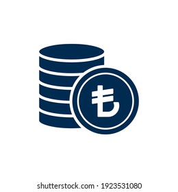 Pila de monedas de liras turcas. Concepto de icono de moneda o dinero aislado en fondo blanco. Ilustración del vector