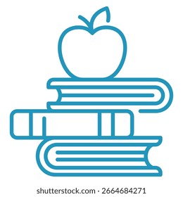 Pilha de dois livros com um Apple no topo, azul estilo contorno Illu