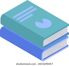 Stack of two books, blue and green cover, isometric design. Educational concept, reading or learning. Stack of books for school library vector illustration.