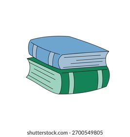Stack of two closed books, one blue and one green, with simple line art style. Educational material, reading, learning concept. Isolated on white background.