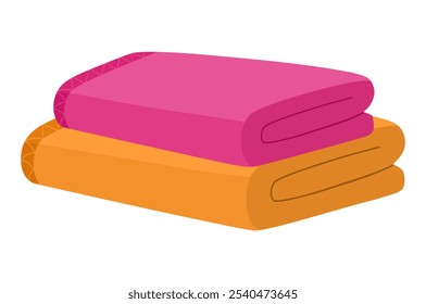 A stack of two folded towels in pink and orange, isolated on a white background. Vector illustration