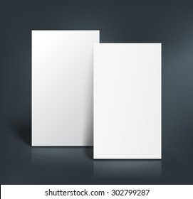 Stack of two white paper sheets for booklet, business card design or flyer mock up template on black vector background
