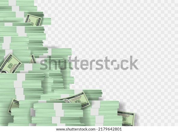 Stack of US paper currency dollar. Lots of\
stacks of money. Template isolated on a transparent background.\
Vector illustration
