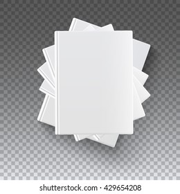 Stack of various blank white books on transparent background, vector illustration for your presentation, posters, cover and other design