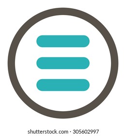 Stack vector icon. This rounded flat symbol is drawn with grey and cyan colors on a white background.