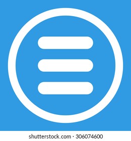 Stack vector icon. This rounded flat symbol is drawn with white color on a blue background.