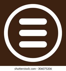 Stack vector icon. This rounded flat symbol is drawn with white color on a brown background.