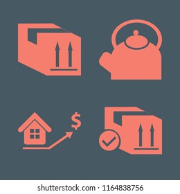 stack vector icons set. with teapot, parcel box and real estate prices growth in set