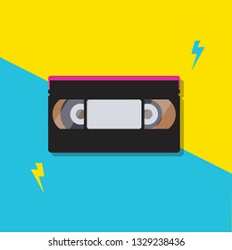 Stack of video cassette tapes. poster vector illustration