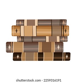 Stack of vintage leather cover books isolated on white background - three stacked hardcover journals or textbooks with warm brown colors, vector illustration
