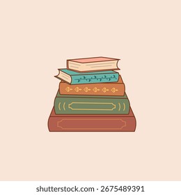 Uma pilha de livros antigos vintage em fundo isolado. Pilha de livros icon.Vetor ilustração desenho animado estilo