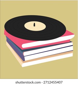 Pila de discos de vinilo. Colección de antiguos discos de vinilo con composiciones de artistas de los años setenta.