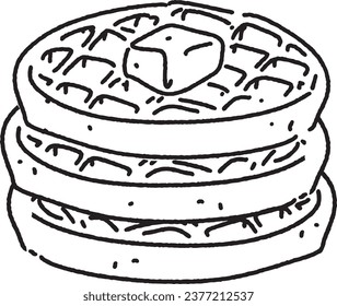 stack of waffle illustration. outline vector food on transparent background. cute doodle breakfast. simple line of yummy food.