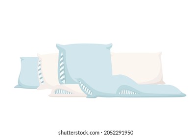 Stack of white and blue sleeping soft pillows vector illustration on white background
