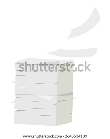 Stack of White Paper Sheets with Few Flying Above Isolated on White Background