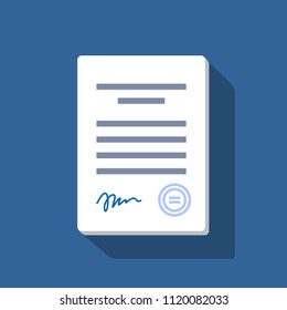 Stack of white papers. Documents with signature and text. Isolated vector illustration in flat design.