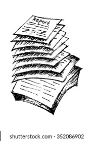 stack of white papers, hand drawn style, vector illustration
