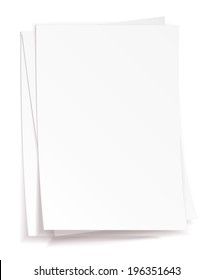 Stack of white papers on white background