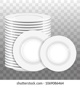 Stack of white plates and two plates isolated. Vector illustration.